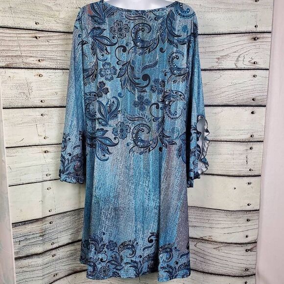 Lily by Firmiana Blue Paisley Tunic Dress Size XXL Ruffle Sleeve Boho - Picture 4 of 7